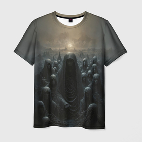 Мужская футболка 3D с принтом Пилигримы в балахонах в Белгороде, 100% полиэфир | прямой крой, круглый вырез горловины, длина до линии бедер | 