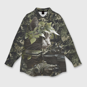 Мужская рубашка oversize 3D с принтом Кот партизан в Белгороде,  |  | 
