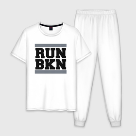 Мужская пижама хлопок с принтом Run Brooklyn в Тюмени, 100% хлопок | брюки и футболка прямого кроя, без карманов, на брюках мягкая резинка на поясе и по низу штанин
 | Тематика изображения на принте: 