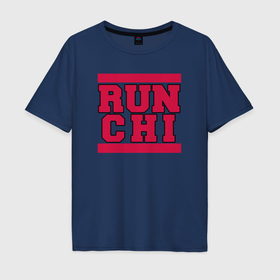 Мужская футболка хлопок Oversize с принтом Run Chicago в Курске, 100% хлопок | свободный крой, круглый ворот, “спинка” длиннее передней части | 