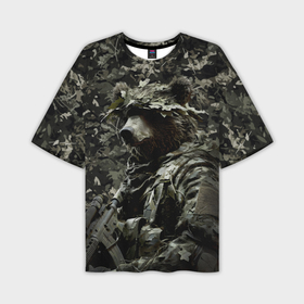 Мужская футболка oversize 3D с принтом Медведь воин спецназа в Екатеринбурге,  |  | Тематика изображения на принте: 