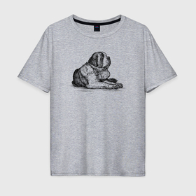 Мужская футболка хлопок Oversize с принтом Аляскинский маламут в Тюмени, 100% хлопок | свободный крой, круглый ворот, “спинка” длиннее передней части | 