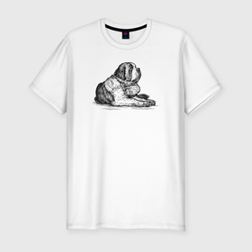 Мужская футболка хлопок Slim с принтом Аляскинский маламут в Санкт-Петербурге, 92% хлопок, 8% лайкра | приталенный силуэт, круглый вырез ворота, длина до линии бедра, короткий рукав | 
