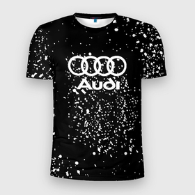 Мужская футболка 3D Slim с принтом Audi белая краска авто спорт в Санкт-Петербурге, 100% полиэстер с улучшенными характеристиками | приталенный силуэт, круглая горловина, широкие плечи, сужается к линии бедра | Тематика изображения на принте: 