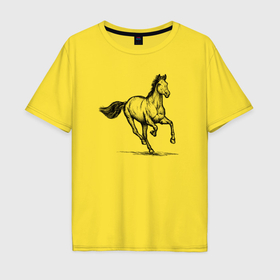 Мужская футболка хлопок Oversize с принтом Лошадь на скаку , 100% хлопок | свободный крой, круглый ворот, “спинка” длиннее передней части | 