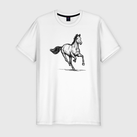 Мужская футболка хлопок Slim с принтом Лошадь на скаку , 92% хлопок, 8% лайкра | приталенный силуэт, круглый вырез ворота, длина до линии бедра, короткий рукав | 