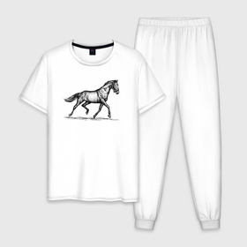 Мужская пижама хлопок с принтом Скачущий жеребец в Курске, 100% хлопок | брюки и футболка прямого кроя, без карманов, на брюках мягкая резинка на поясе и по низу штанин
 | 