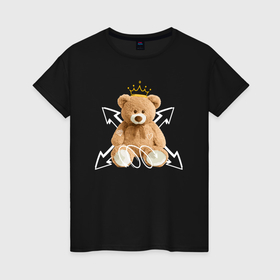 Женская футболка хлопок с принтом Плюшевый медвежонок в короне в Курске, 100% хлопок | прямой крой, круглый вырез горловины, длина до линии бедер, слегка спущенное плечо | 