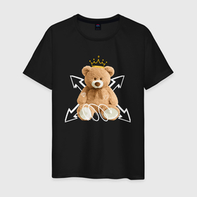 Мужская футболка хлопок с принтом Плюшевый медвежонок в короне в Белгороде, 100% хлопок | прямой крой, круглый вырез горловины, длина до линии бедер, слегка спущенное плечо. | 