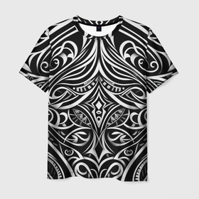 Мужская футболка 3D с принтом Чёрно белые узоры в Курске, 100% полиэфир | прямой крой, круглый вырез горловины, длина до линии бедер | 