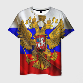 Мужская футболка 3D с принтом Гордость России , 100% полиэфир | прямой крой, круглый вырез горловины, длина до линии бедер | 