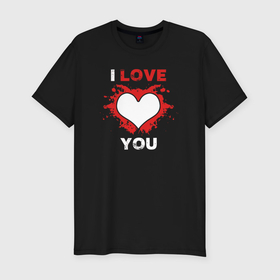 Мужская футболка хлопок Slim с принтом I love you heart в Тюмени, 92% хлопок, 8% лайкра | приталенный силуэт, круглый вырез ворота, длина до линии бедра, короткий рукав | 