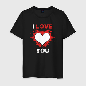 Мужская футболка хлопок с принтом I love you heart , 100% хлопок | прямой крой, круглый вырез горловины, длина до линии бедер, слегка спущенное плечо. | 