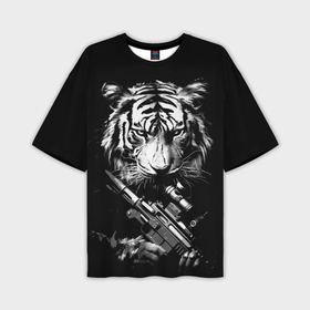 Мужская футболка oversize 3D с принтом Тигр с винтовкой в Новосибирске,  |  | 