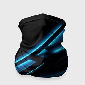Бандана-труба 3D с принтом Черная абстракция  с синим неоновым ярким свечением в Курске, 100% полиэстер, ткань с особыми свойствами — Activecool | плотность 150‒180 г/м2; хорошо тянется, но сохраняет форму | 