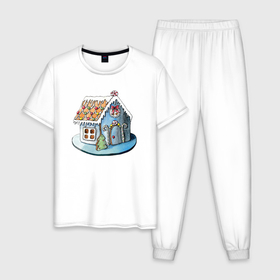 Мужская пижама хлопок с принтом Пряничный домик в Курске, 100% хлопок | брюки и футболка прямого кроя, без карманов, на брюках мягкая резинка на поясе и по низу штанин
 | 