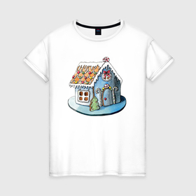 Женская футболка хлопок с принтом Пряничный домик в Курске, 100% хлопок | прямой крой, круглый вырез горловины, длина до линии бедер, слегка спущенное плечо | 
