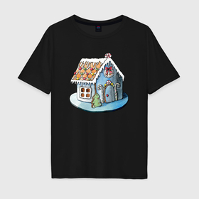 Мужская футболка хлопок Oversize с принтом Пряничный домик в Курске, 100% хлопок | свободный крой, круглый ворот, “спинка” длиннее передней части | 