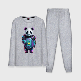 Мужская пижама с лонгсливом хлопок с принтом Крутой кибер панда в Кировске,  |  | 