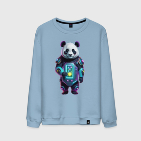 Мужской свитшот хлопок с принтом Крутой кибер панда в Петрозаводске, 100% хлопок |  | 