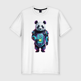 Мужская футболка хлопок Slim с принтом Крутой кибер панда в Кировске, 92% хлопок, 8% лайкра | приталенный силуэт, круглый вырез ворота, длина до линии бедра, короткий рукав | 
