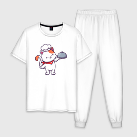 Мужская пижама хлопок с принтом Котик шеф в Курске, 100% хлопок | брюки и футболка прямого кроя, без карманов, на брюках мягкая резинка на поясе и по низу штанин
 | 