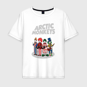 Мужская футболка хлопок Oversize с принтом Arctic Monkeys clowns в Петрозаводске, 100% хлопок | свободный крой, круглый ворот, “спинка” длиннее передней части | 