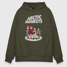 Мужское худи Oversize хлопок с принтом Arctic Monkeys clowns в Екатеринбурге, френч-терри — 70% хлопок, 30% полиэстер. Мягкий теплый начес внутри —100% хлопок | боковые карманы, эластичные манжеты и нижняя кромка, капюшон на магнитной кнопке | 