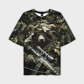 Мужская футболка oversize 3D с принтом Медведь снайпер маскировка в Новосибирске,  |  | Тематика изображения на принте: 