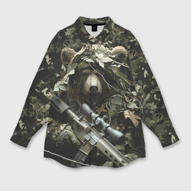 Мужская рубашка oversize 3D с принтом Медведь снайпер маскировка в Новосибирске,  |  | Тематика изображения на принте: 
