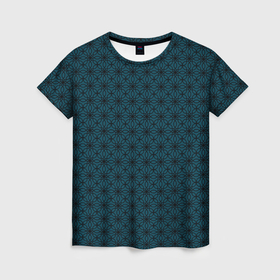 Женская футболка 3D с принтом Тёмный бирюзовый узоры в Белгороде, 100% полиэфир ( синтетическое хлопкоподобное полотно) | прямой крой, круглый вырез горловины, длина до линии бедер | 