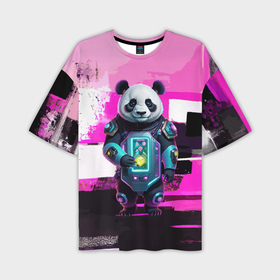 Мужская футболка oversize 3D с принтом Funny panda   cyberpunk в Санкт-Петербурге,  |  | 