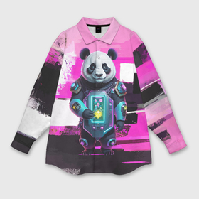 Мужская рубашка oversize 3D с принтом Funny panda   cyberpunk в Новосибирске,  |  | 