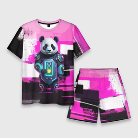 Мужской костюм с шортами 3D с принтом Funny panda   cyberpunk ,  |  | 