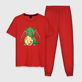 Мужская пижама хлопок с принтом Дракоша   милый маленький дракончик с яйцом в Екатеринбурге, 100% хлопок | брюки и футболка прямого кроя, без карманов, на брюках мягкая резинка на поясе и по низу штанин
 | 