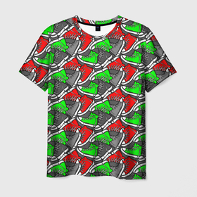 Мужская футболка 3D с принтом Цветные кеды в Санкт-Петербурге, 100% полиэфир | прямой крой, круглый вырез горловины, длина до линии бедер | 