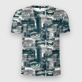Мужская футболка 3D Slim с принтом Газетный узор в Петрозаводске, 100% полиэстер с улучшенными характеристиками | приталенный силуэт, круглая горловина, широкие плечи, сужается к линии бедра | 