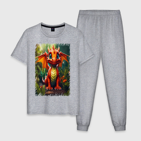 Мужская пижама хлопок с принтом Дракон на природе символ 2024 в Курске, 100% хлопок | брюки и футболка прямого кроя, без карманов, на брюках мягкая резинка на поясе и по низу штанин
 | 