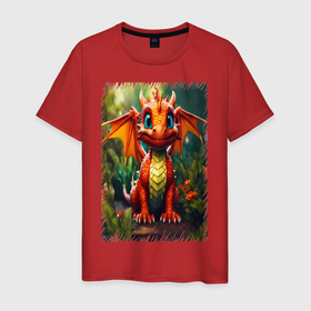 Мужская футболка хлопок с принтом Дракон на природе символ 2024 в Курске, 100% хлопок | прямой крой, круглый вырез горловины, длина до линии бедер, слегка спущенное плечо. | 