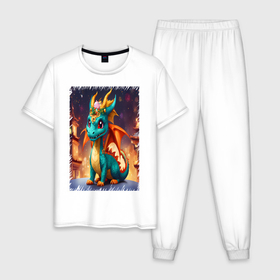 Мужская пижама хлопок с принтом Китайский новогодний дракон 2024 в Кировске, 100% хлопок | брюки и футболка прямого кроя, без карманов, на брюках мягкая резинка на поясе и по низу штанин
 | 