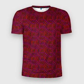Мужская футболка 3D Slim с принтом Витражный паттерн оттенков красного в Тюмени, 100% полиэстер с улучшенными характеристиками | приталенный силуэт, круглая горловина, широкие плечи, сужается к линии бедра | 