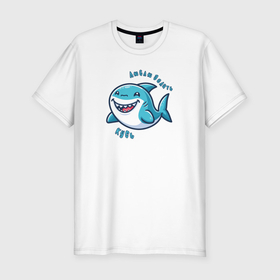 Мужская футболка хлопок Slim с принтом Толстая акула любит делать кусь в Екатеринбурге, 92% хлопок, 8% лайкра | приталенный силуэт, круглый вырез ворота, длина до линии бедра, короткий рукав | 