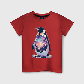 Детская футболка хлопок с принтом Пингвин с космосом в Тюмени, 100% хлопок | круглый вырез горловины, полуприлегающий силуэт, длина до линии бедер | 