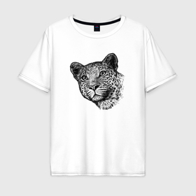Мужская футболка хлопок Oversize с принтом Морда леопарда в Екатеринбурге, 100% хлопок | свободный крой, круглый ворот, “спинка” длиннее передней части | 