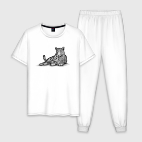 Мужская пижама хлопок с принтом Леопард лежит в Санкт-Петербурге, 100% хлопок | брюки и футболка прямого кроя, без карманов, на брюках мягкая резинка на поясе и по низу штанин
 | 
