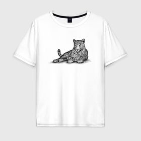 Мужская футболка хлопок Oversize с принтом Леопард лежит в Екатеринбурге, 100% хлопок | свободный крой, круглый ворот, “спинка” длиннее передней части | 