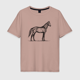 Мужская футболка хлопок Oversize с принтом Лошадь в профиль , 100% хлопок | свободный крой, круглый ворот, “спинка” длиннее передней части | 