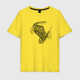Мужская футболка хлопок Oversize с принтом Хамелеон со стрекозой в Кировске, 100% хлопок | свободный крой, круглый ворот, “спинка” длиннее передней части | 