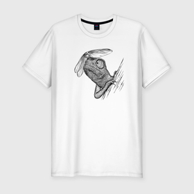 Мужская футболка хлопок Slim с принтом Хамелеон со стрекозой в Кировске, 92% хлопок, 8% лайкра | приталенный силуэт, круглый вырез ворота, длина до линии бедра, короткий рукав | Тематика изображения на принте: 
