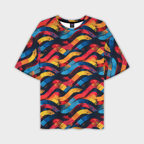 Мужская футболка oversize 3D с принтом Разноцветные полосы волны в Тюмени,  |  | Тематика изображения на принте: 